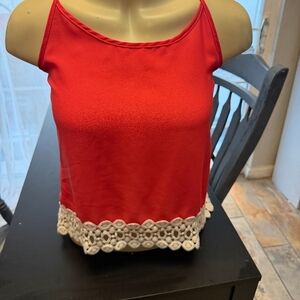 Liberty Love Red Camisole with Cream Lace Hem